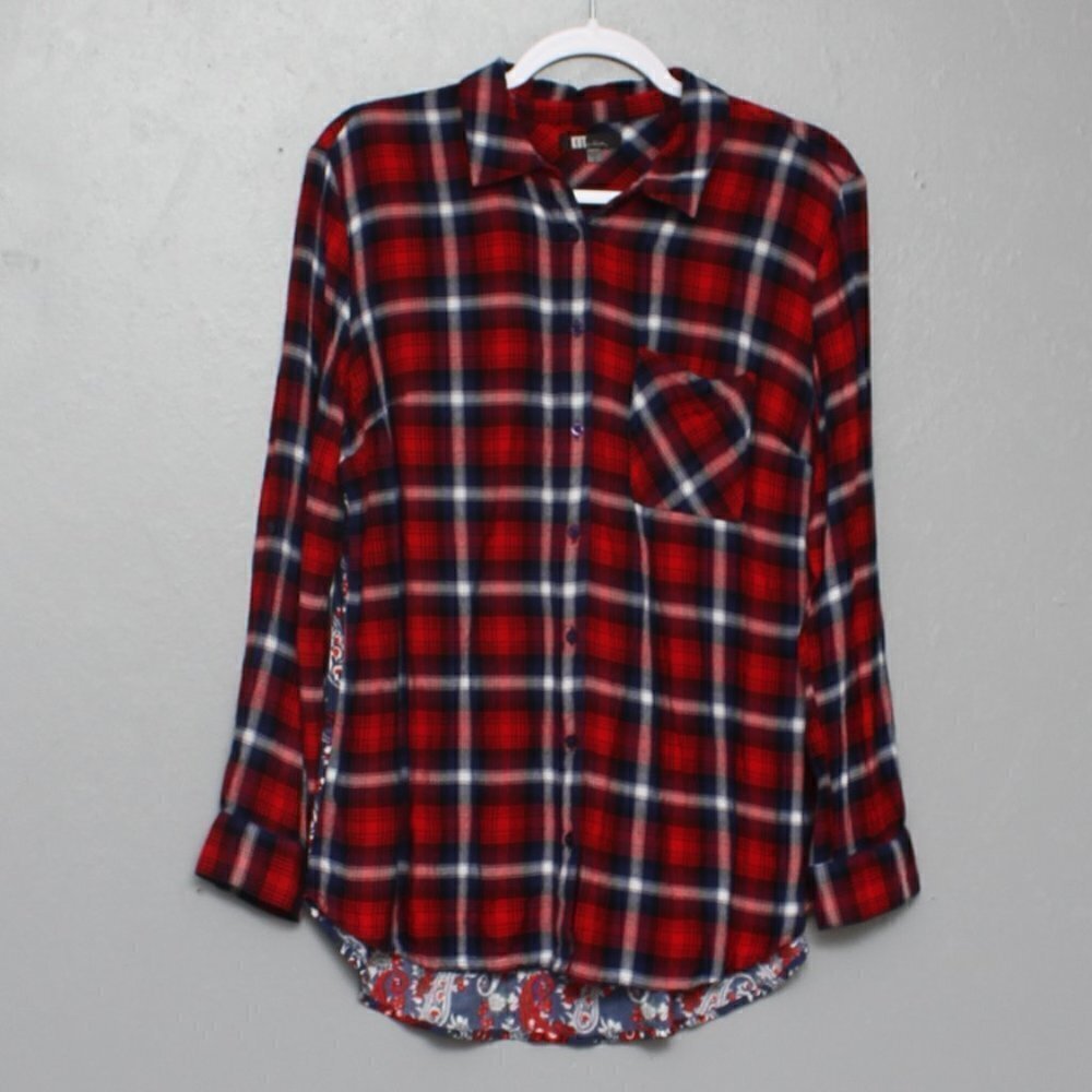Kut from the kloth plaid rayon button up paisley print back top